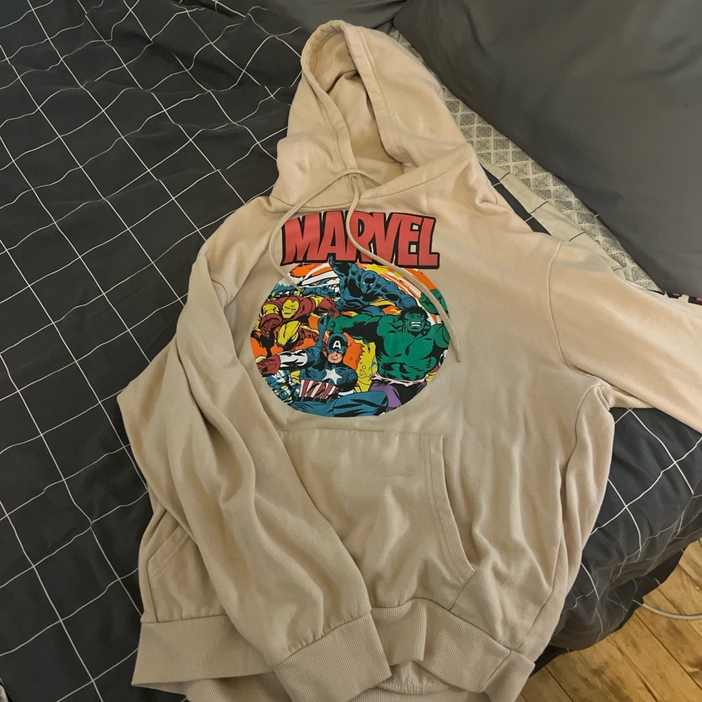 Marvel Cream Hoodie with Graphic Design